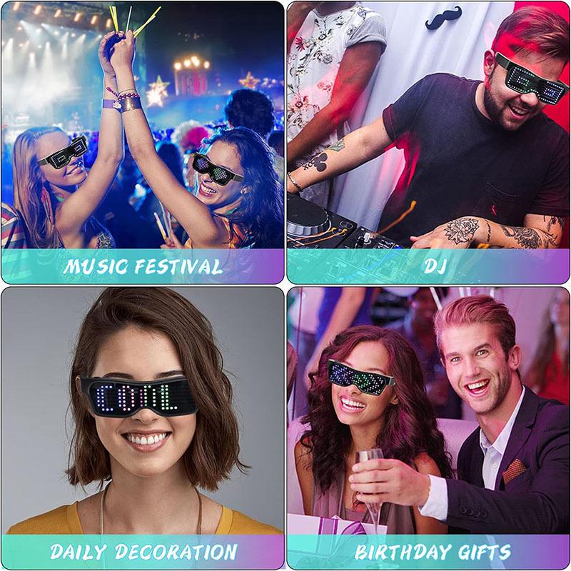 LED-Brille, Bluetooth-App-Steuerung LED-Anzeige Smarte Brille USB-wiederaufladbar DIY Funky Brille für Party, Club, DJ, Halloween