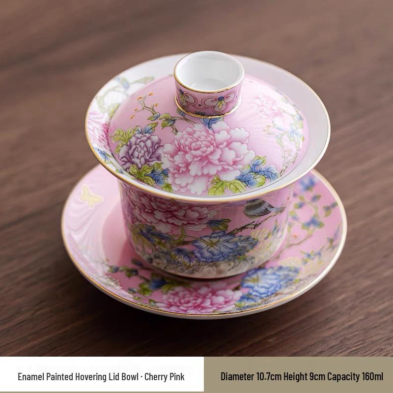 Palace-Style Peony Gongfu Enamel Ceramic Tea Cup Souvenir