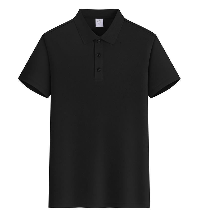 Men Solid Color Turn Down Collar Short Sleeve Slim Polo Shirt S чёрный