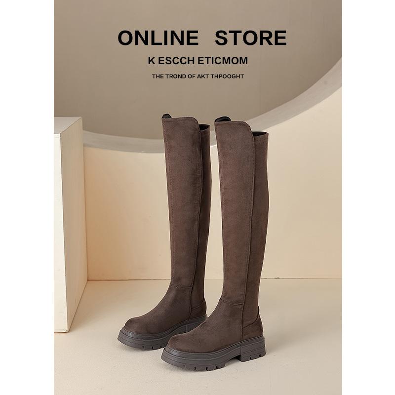 

knee boots elastic thin boots boots women s 2025 new spring and autumn boots thick-soled high boots suede knight boots 40
