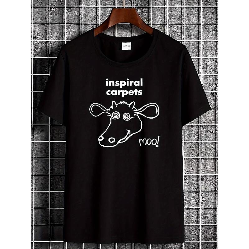 [Винтажная футболка с графикой группы] Inspiral Carpets Madchester Happy Mondays Графическая футболка - Винтажная футболка Britpop группы с рисунком лица коровы S чёрный