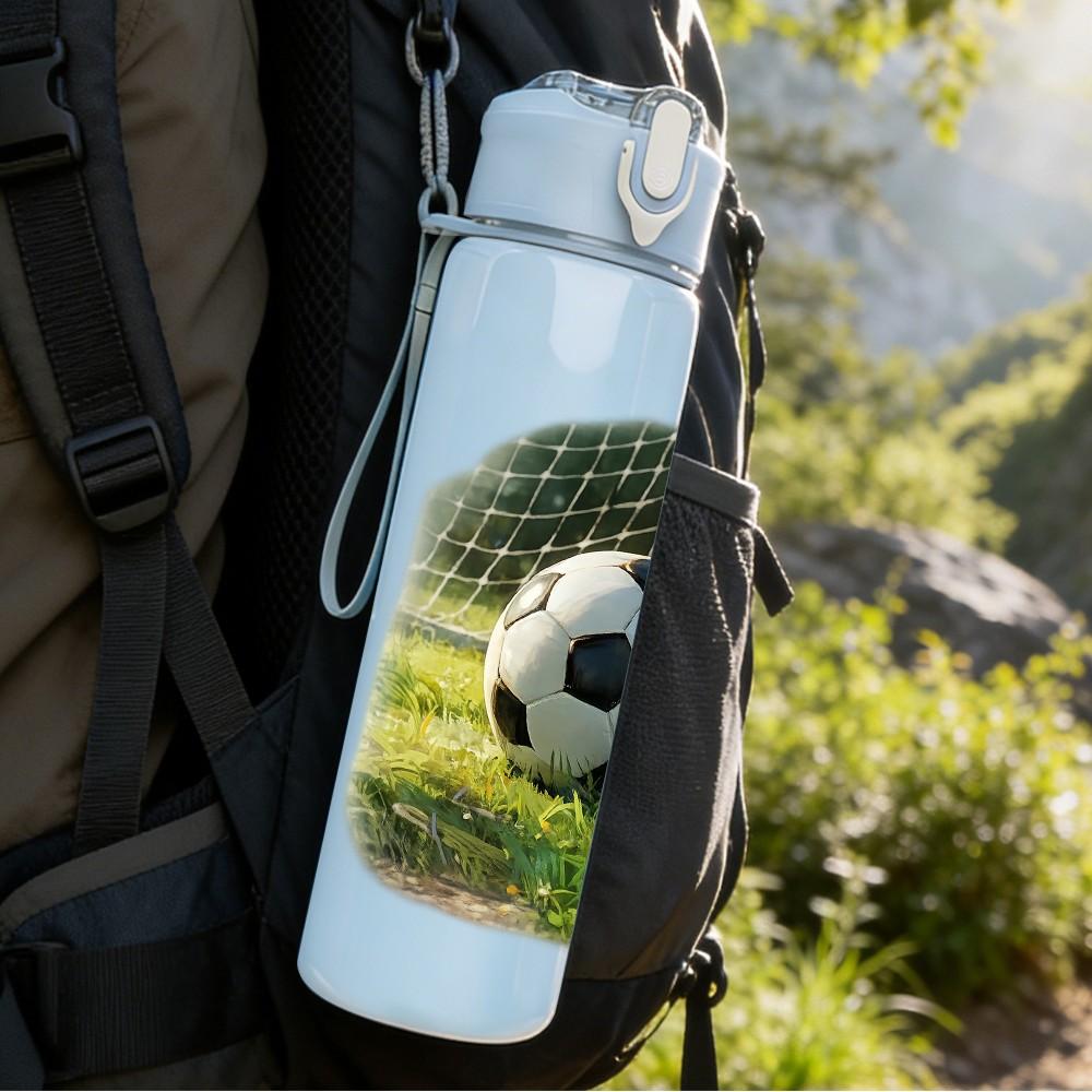 1PC Realistic Soccer Ball Grass Print 750ml Color Plastic Sports Water Bottle Leakproof Flip Straw Lid Suitable for Sports Office Home Use