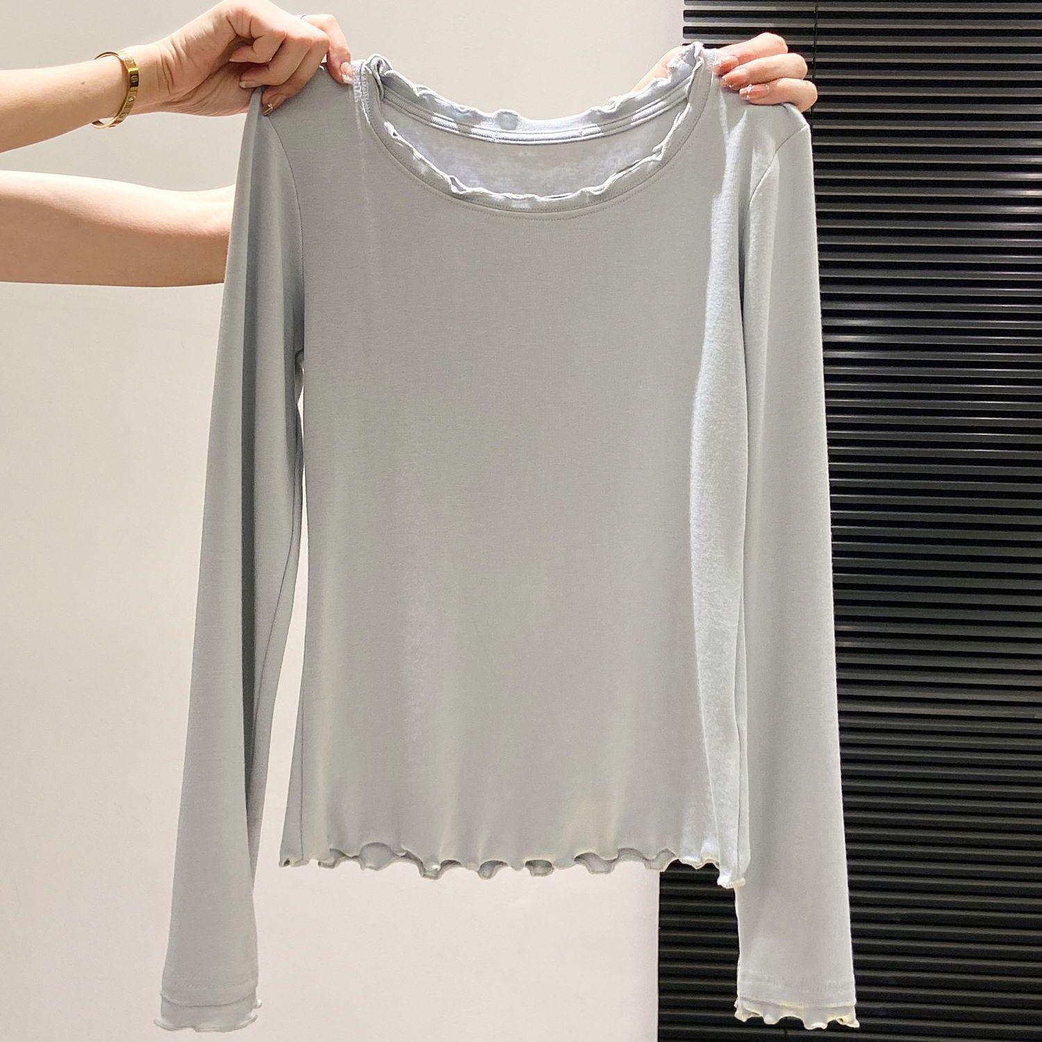 

Korean Ruffle Long Sleeve Slimming Top for Women - 2026 Autumn Collection M (40-50 kg)