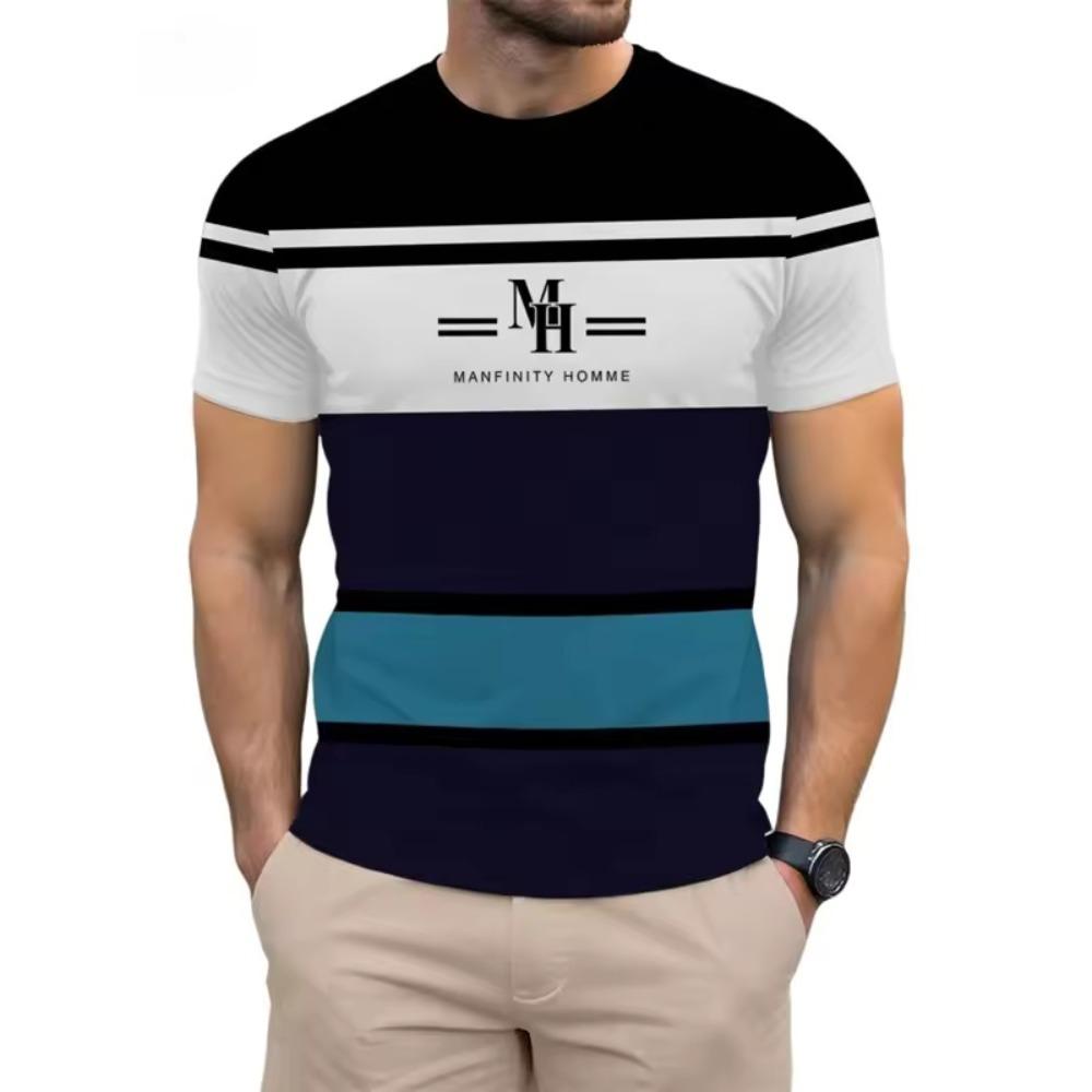 Colorful Striped Small Icon Simple Fashionable Comfortable Soft Breathable Large Loose Casual Short Sleeved Men's T-shirt
