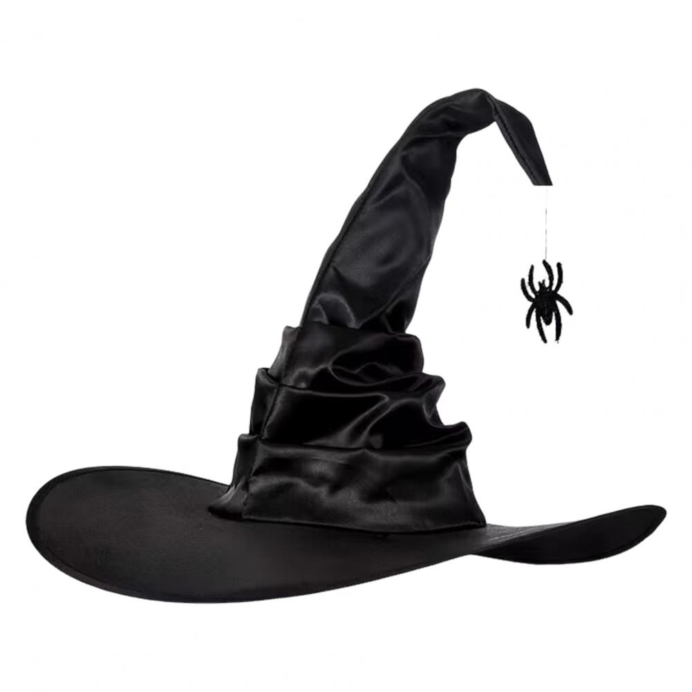 Halloween Witch Hat Mysterious Witch Hat Foldable Black Satin Witch Hat for Women Halloween Party Costume Cosplay for Carnivals
