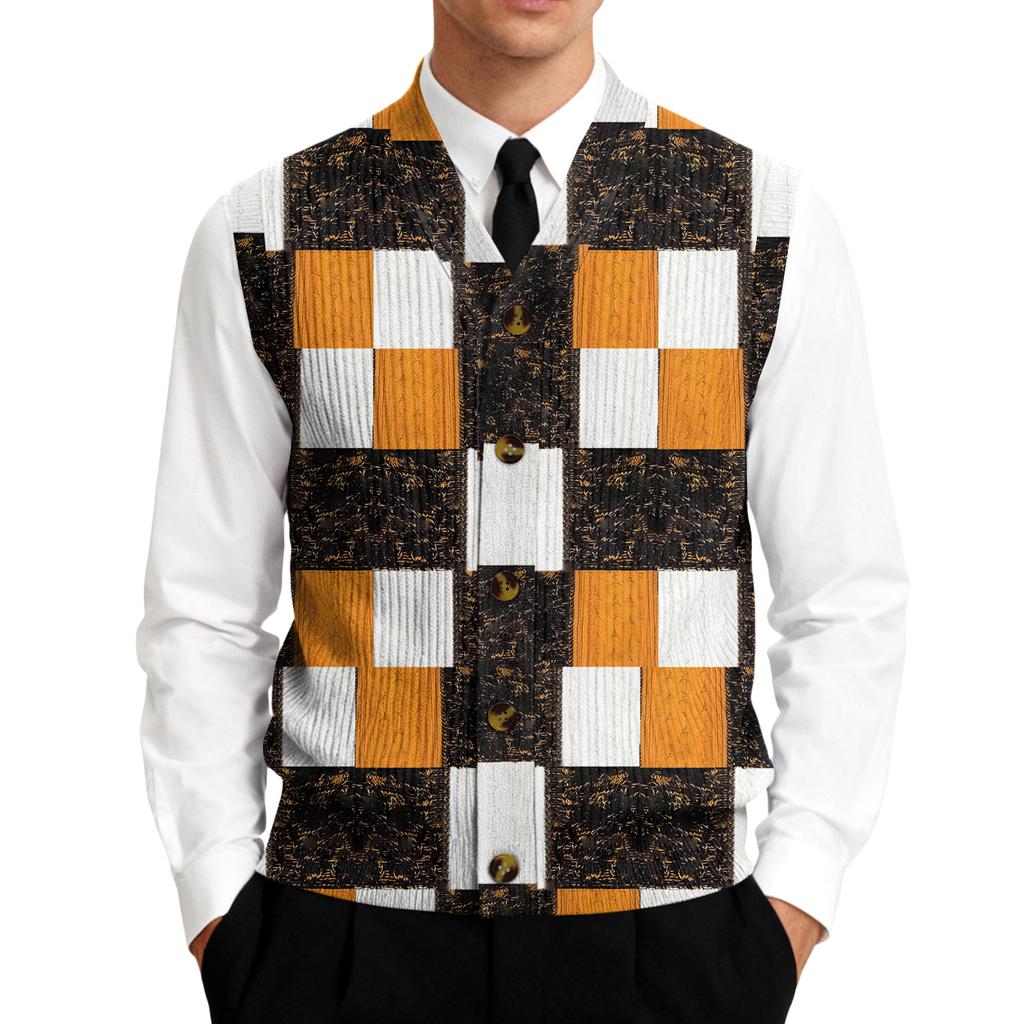 Pánská pletená vesta kardigan bez rukávů s výstřihem do V