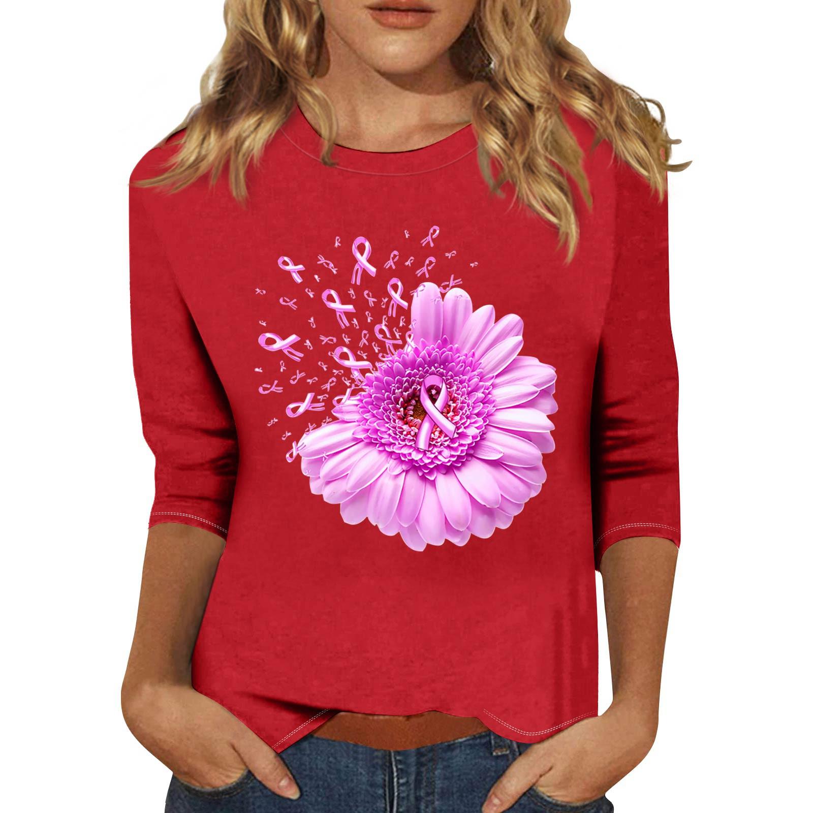 

Женская модная и повседневная футболка с круглым вырезом и рукавом семь четвертей XL красный