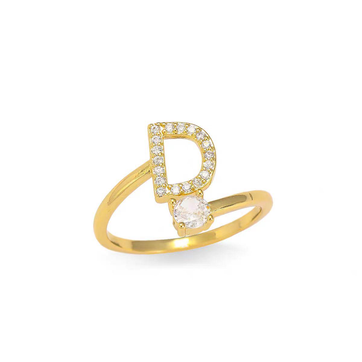 Golden Adjustable Women s Alphabet Ring - Niche Design, Fashionable, Versatile Open Ring Adjustable