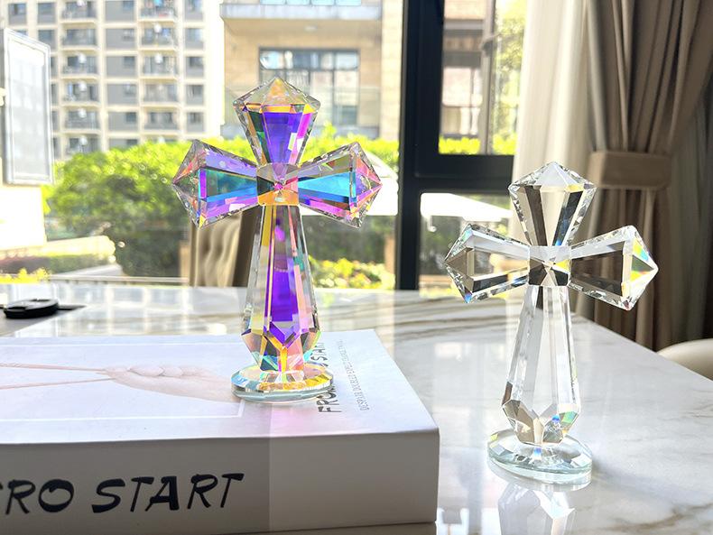 Crystal Cross Ornament Craft, Spiritual Home Decor for Living Room Bedroom Entryway, Religious Art Statue