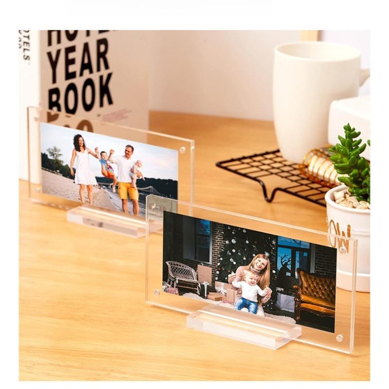 2/4Pack Bill Holder Display Photo Frame Double-Sided Transparent Magnetic Display Stand for Office Home Salon Business Organizer