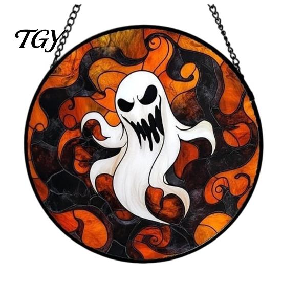 Waterproof Outdoor Branch Decoration Retro Halloween Pendant, Ghost/Bat/Spider Web/Pumpkin Head Print, Dark Theme Holiday Decor Vintage Acrylic