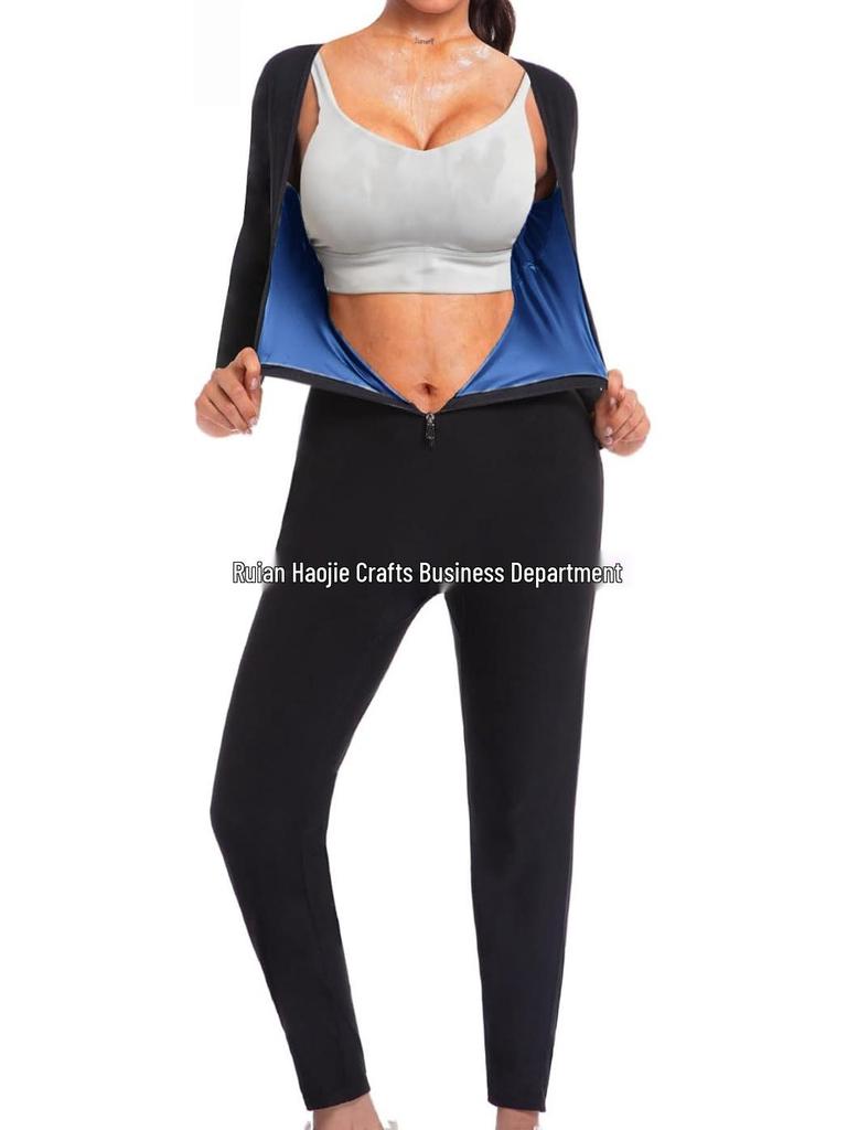 Women's Yoga Sweat-Inducing Jumpsuit for Butt Lifting & Abdominal Tightening - Short Sleeve, Long Pants Fitness Wear