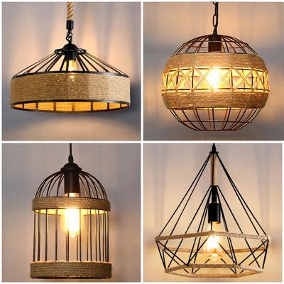 Spain Classical Sisal Rope Pendant Light E27 Hanging Lamp Retro Antique Industrial Lantern Chandelier Iron Candle Home Appliance