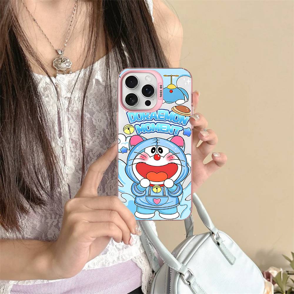 Cute Cartoon D-Doraemons Phone Case For IPhone 17 16 15 14 11 12 13 Pro Max Plus Pro Colored Silver Cover