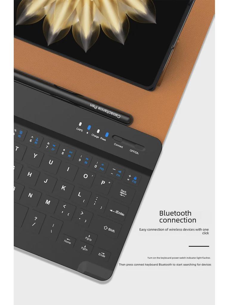 Huawei Honor Magic V2 Folding Screen Tablet Case: Solid Color Leather Keyboard Stand with Bluetooth Wireless.
