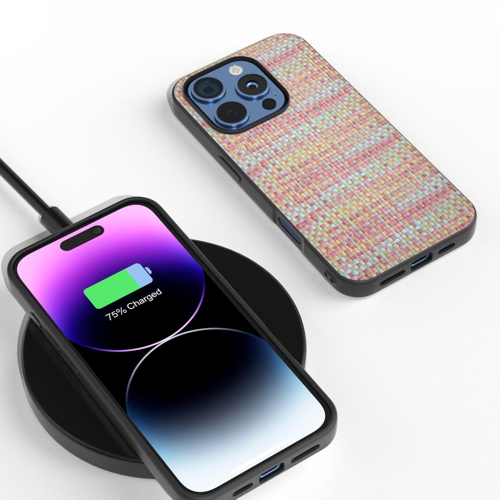 For iPhone 16 Pro Max Case Leather+PC+TPU Phone Cover Plaid Texture