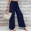 Ladies' Fashion Elastic Waist Casual Solid Color Texture Wide Leg Pants Low Waist Pants