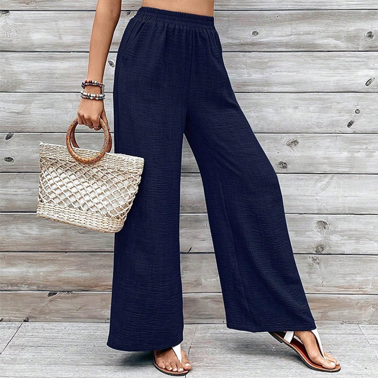 

Женские модные брюки с эластичной талией, повседневные, однотонные, текстурированные, с широкими штанинами, с низкой посадкой M