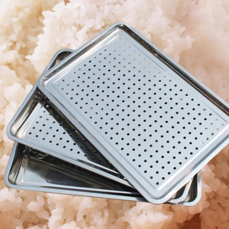 Solid Stainless Steel Rectangular Steaming and Serving Tray