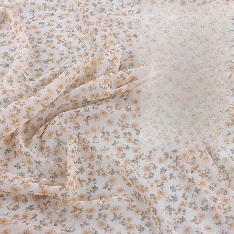 New Pearl Chiffon Printed Fabric Summer Small Floral Single-layer Thin Through Hanging Good Fabric for DIY Dress Slip Skirt