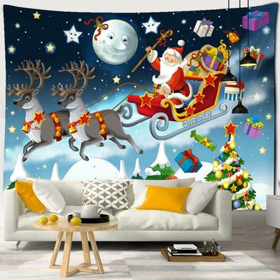 Santa Claus And Sleigh Tapestry Wall Hanging Cartoon Illustration Witchcraft Christmas Day Girl Dormitory Home Decor