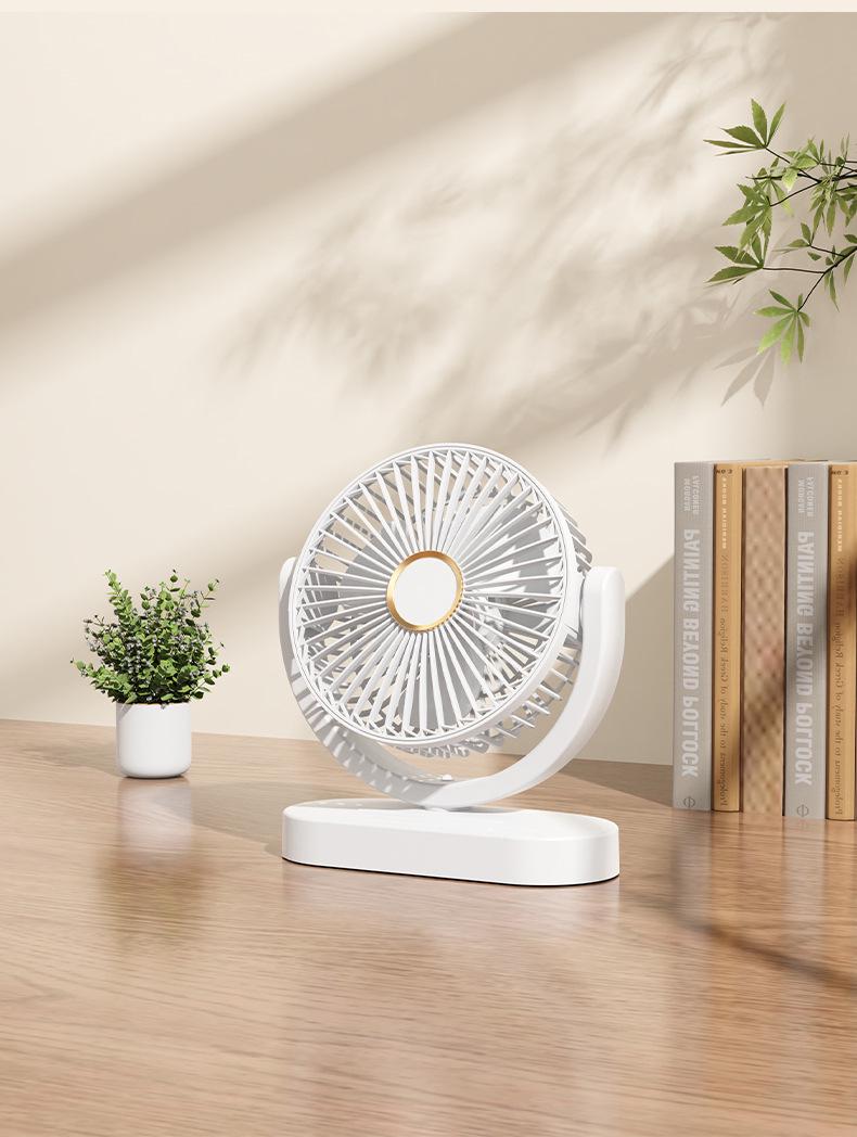 

USB Rechargeable Desktop Fan with Adjustable Head and Night Light for Home, Dorm, or Office 17.5x8.2x20cm