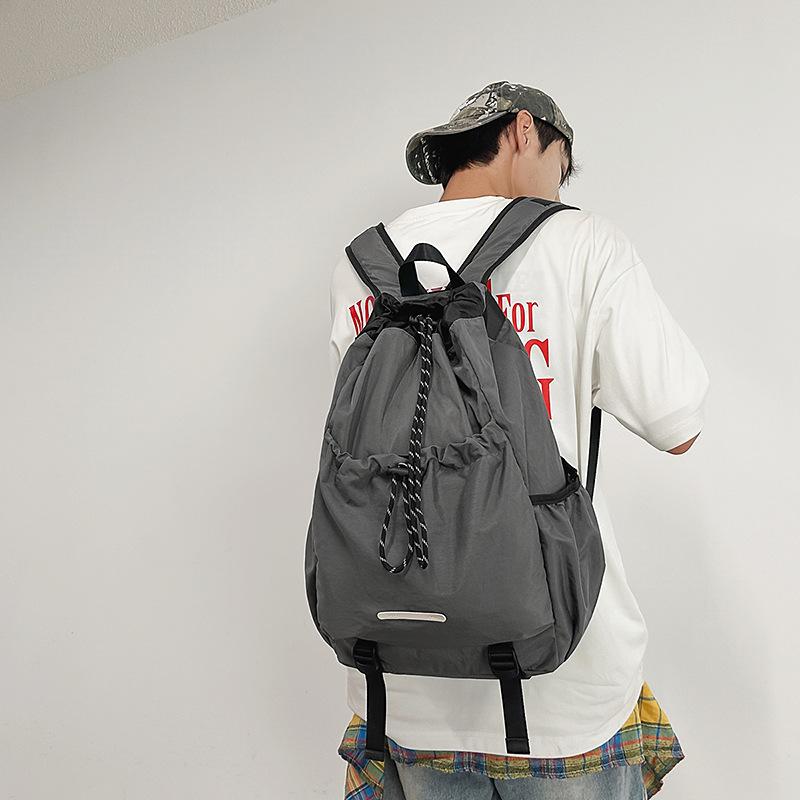 

Drawstring Retro Backpack Nylon Schoolbag Universal College Student Sports Outdoor Couple Travel Backpack One Size