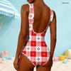 Women Plus Size High Round Neck Sleeveless Beige Printed One Piece Swimsuit