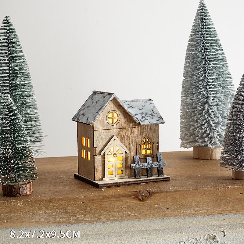 Festive Luminous Wooden House Ornament for Christmas Tree and Fireplace Decor