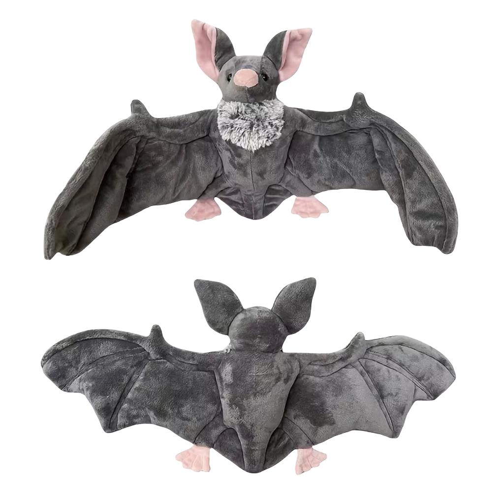 Cute Grey Bat Plush Toy Soft Stuffed Animal Flying Bat Plushie Birthday Halloween Xmas Gift For Kids Girls Boys Home Decoration