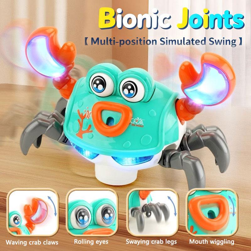 Elektrisches Omnidirektionales Cartoon Krabbenspielzeug für Babys mit LED-Lichtern Musik Bionische Bewegungen Pädagogisches Spaßgeschenk