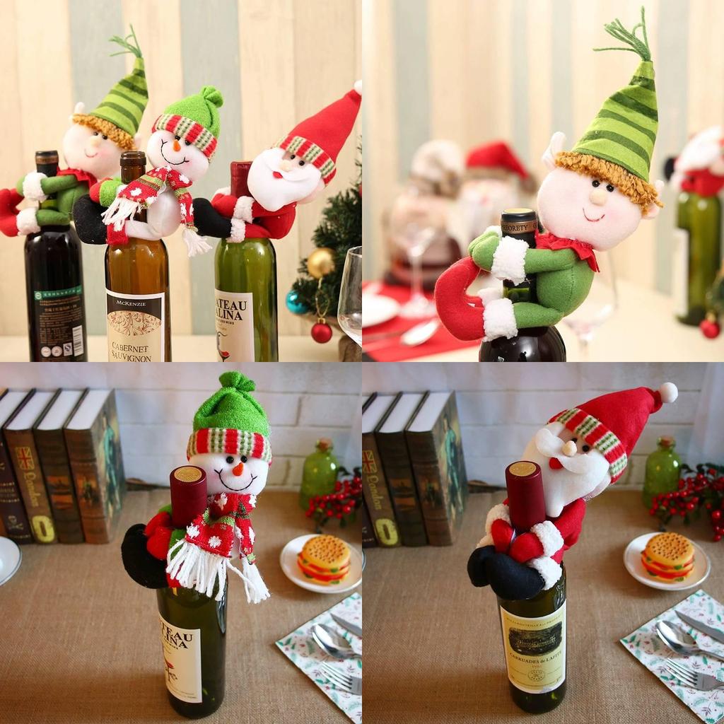Manchons pour bouteilles de vin Père Noël et Bonhomme de neige avec design cartoon pour décoration de fête de Noël