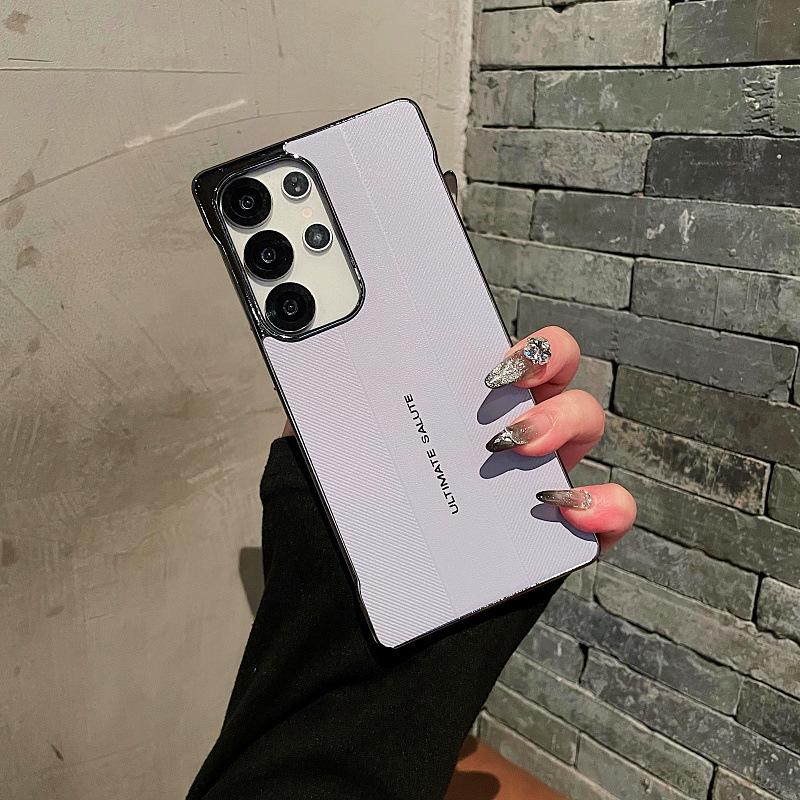 

Suitable for Samsung S25 Ultra mobile phone case S24 electroplated plain leather pattern magnetic suction frameless S25 protective case Q1727QQ-Samsung S25ultra