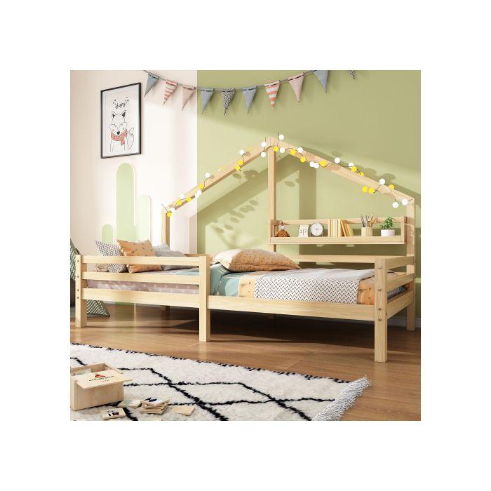 Kinderbett - MUVOE - Bett mit Regal - 90x200 cm - Massivholz - Skandinavischer Stil