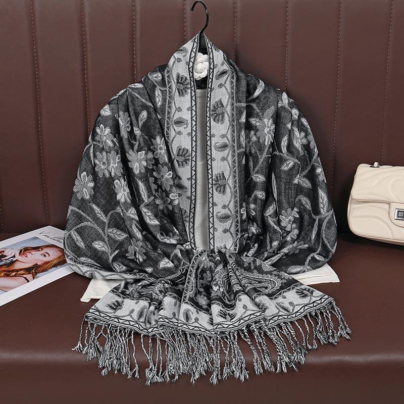Paisley Pashmina Shawl Scarf Women Jacquard Cashew Printed Scarves Borders Female Tassel Travel Blanket Wraps Ethnic Shawls