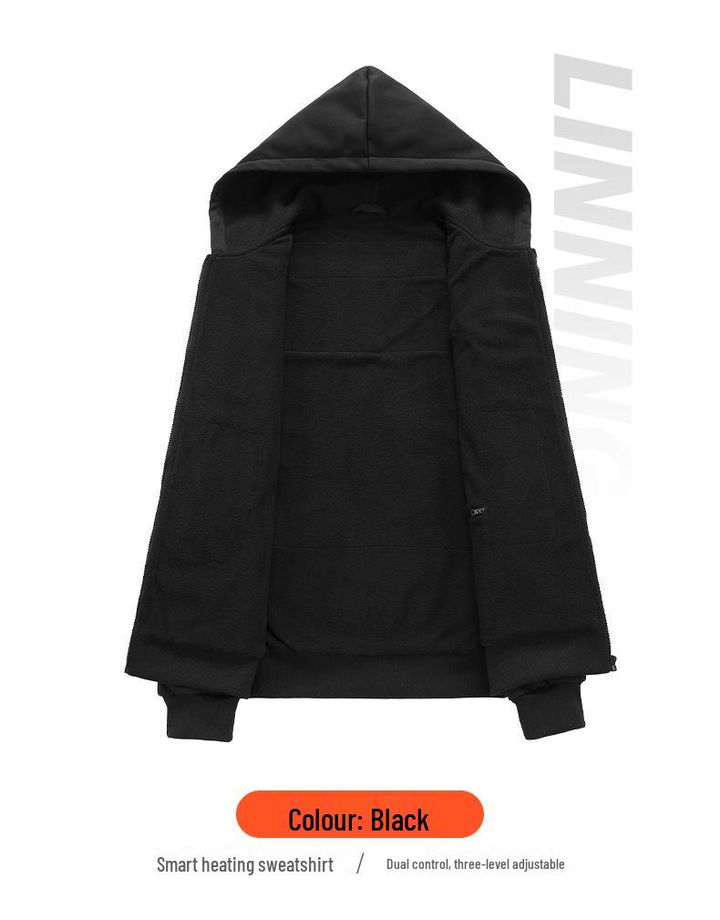 Men's Heated Zip-Up Hoodie – Heat-Generating, Sport Casual, Solid Color Cardigan.