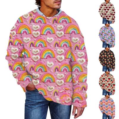 Herren-Pullover mit Valentinstags-Print, Rundhals-Sweatshirt, lockeres Langarmoberteil