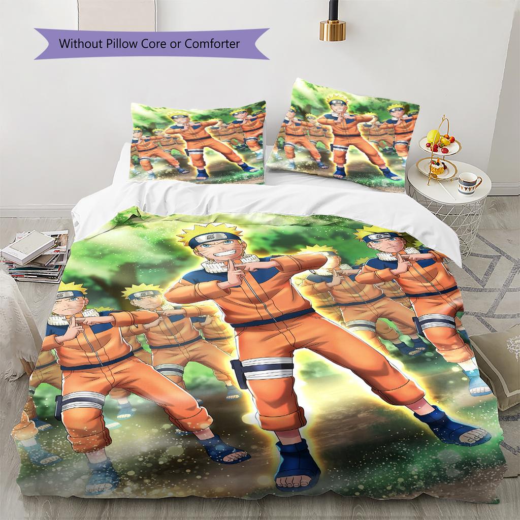 Naruto Anime Wzór Naruto Uzumaki Pościel Dekoracja Domu Prezent Urodzinowy (1 * poszwa na kołdrę + 2 * poszewki na poduszki, bez rdzenia)