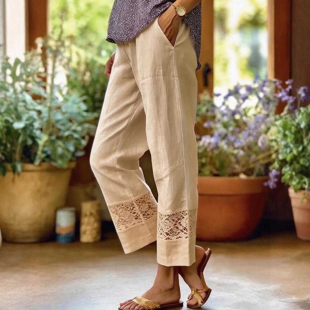 Ladies' Casual Loose Patchwork  Cropped Pants