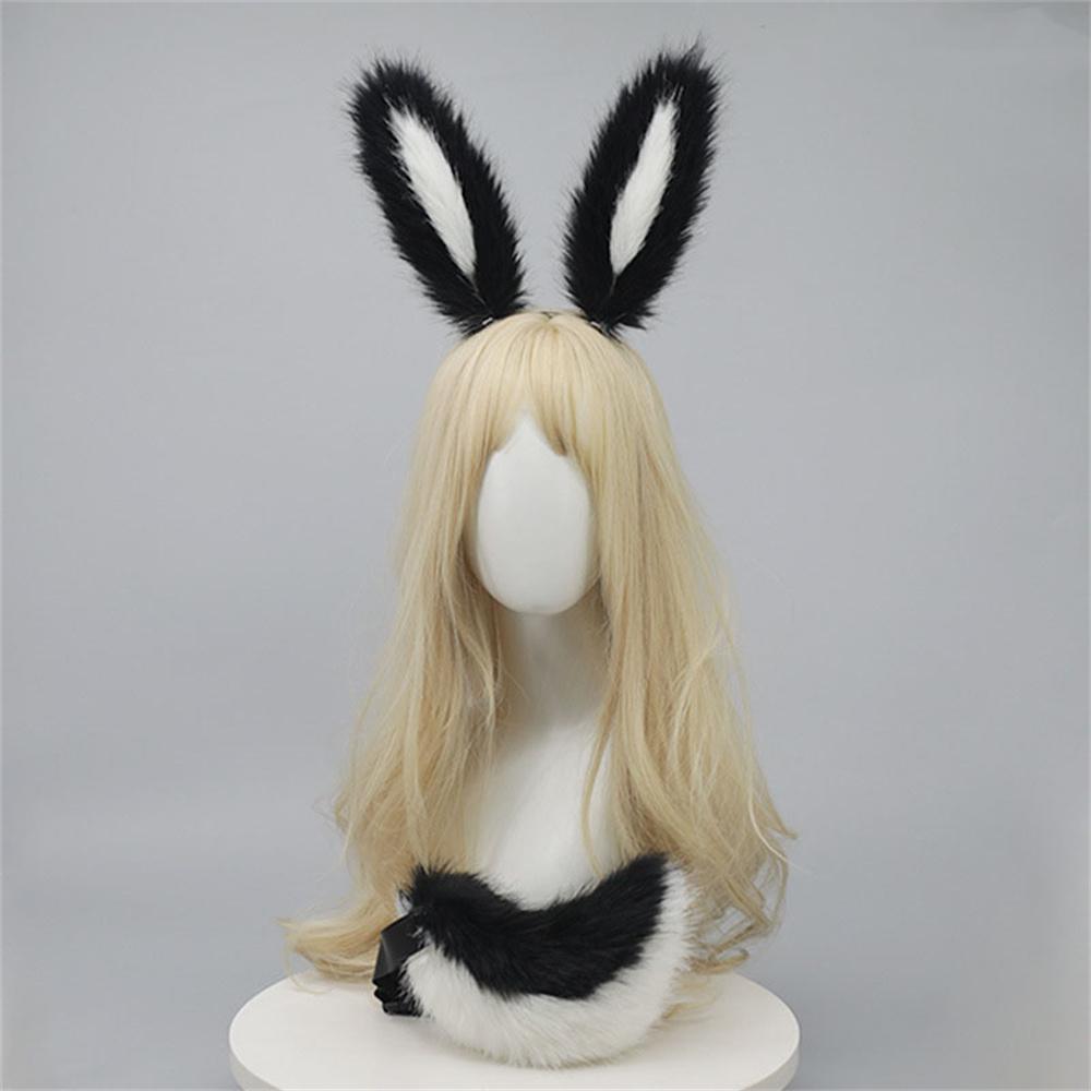 2 Stück/Set Langer Ohren-Kaninchenschwanz Plüsch Handgemachtes Tierohren-Set Kaninchen Cosplay Requisiten Jk Mädchen Anime Schwänze Party Rollenspiel Ear-Tail beige