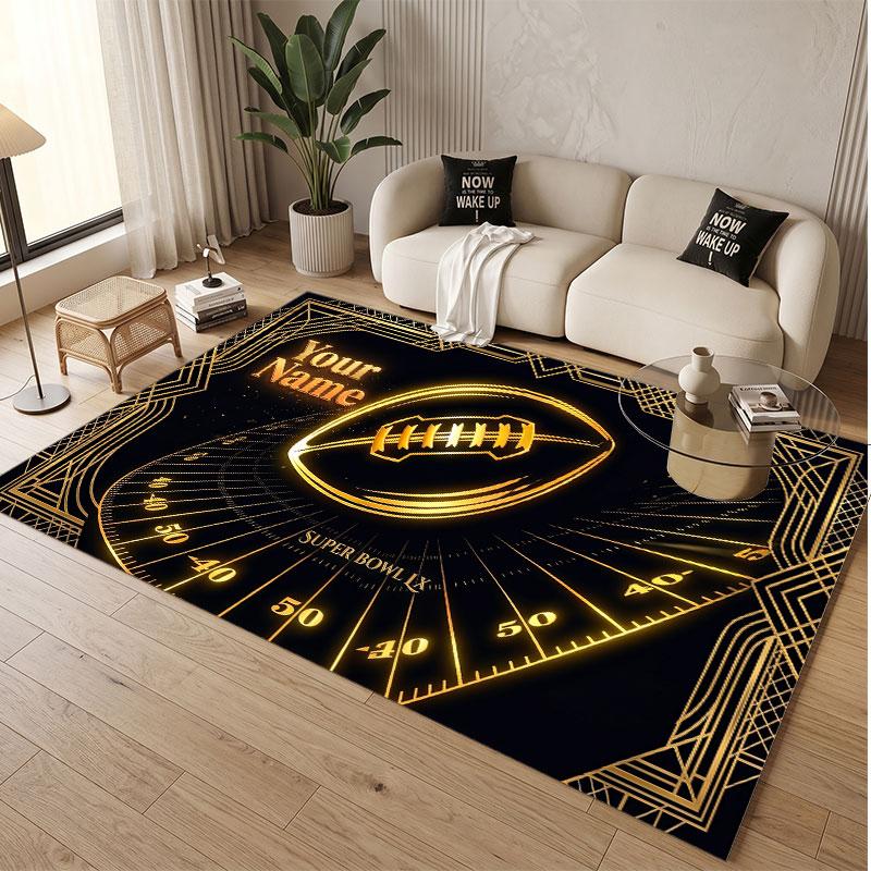 American Football Theme Soft Crystal Velvet Rug Custom Name & Text Print Non Slip Floor Rug for Bedroom Living Room