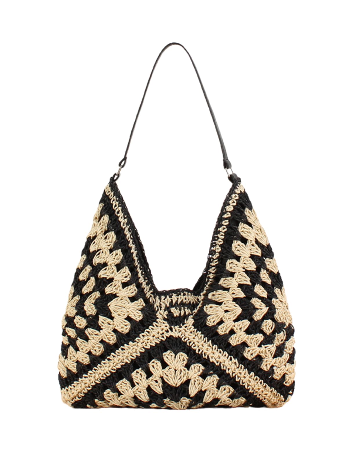 

Woven bag for basket basket shoulder woven shoulder black [One Ambu] women, bag, bicolor, black, Korean, summer, A4, bag, bag, чорний