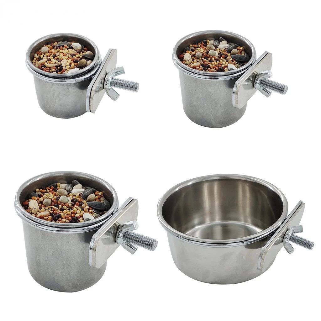 Birds Hanging Cage Bowl Stainless Steel Pet Birds Dish Cup Anti-turnover Feeding Food Drinking Feeder for Parakeet Lovebird Bowl