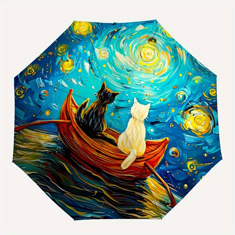 

1pc Cat Boat Automatic Open/Close, Foldable Compact Cute Umbrella with 8-Rib Shaft, Perfect Gift For Men And Women, Casual Style, Vibrant Mo