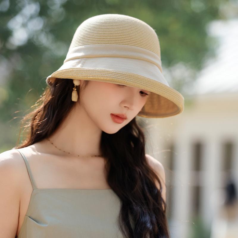 Spring and Summer New Hat Women's Light Luxury High-end Sense Lafite Straw Hat Upturned Edge Sun Protection Bucket Hat Travel Vacation Sun Hat