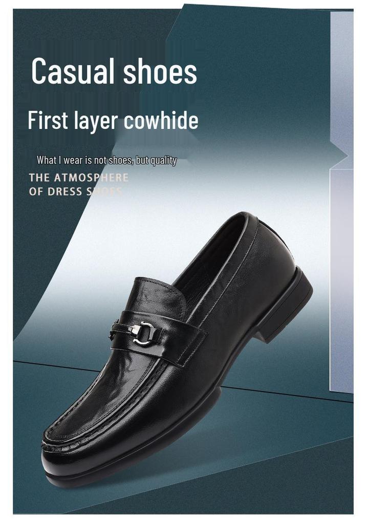 Men's British Style Cowhide Slip-On Leather Shoes - Versatile for Casual, Business & Formal Wear
