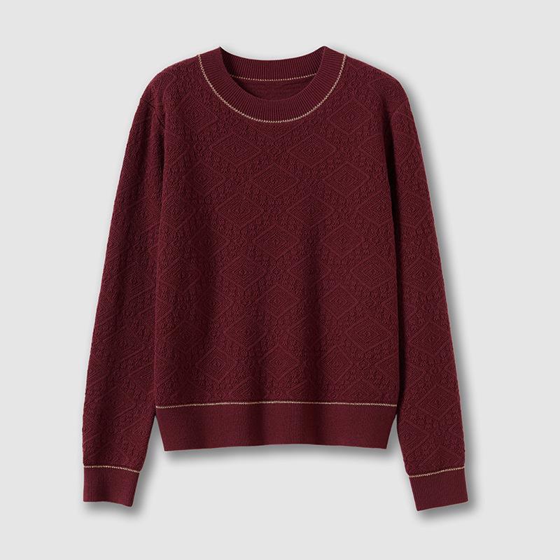 

Женский пуловер из мериносовой шерсти нового стиля, красный, осенне-зимний, с пайетками, блестящим луковичным жаккардом XL (Fits 120-135)