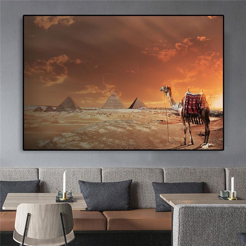 Desert Camel Canvas Painting Animal Wall Pictures Landscape Egyptian Pyramids Nile Posters for Living Room Wall Decor Cuadros