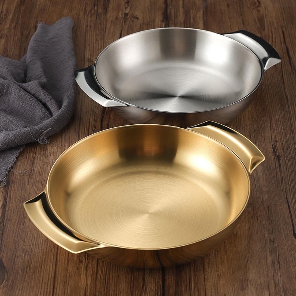 Conjoined Double Handles Cooking Pan Stainless Steel Soup Basin Korean Style Pot  Ramen