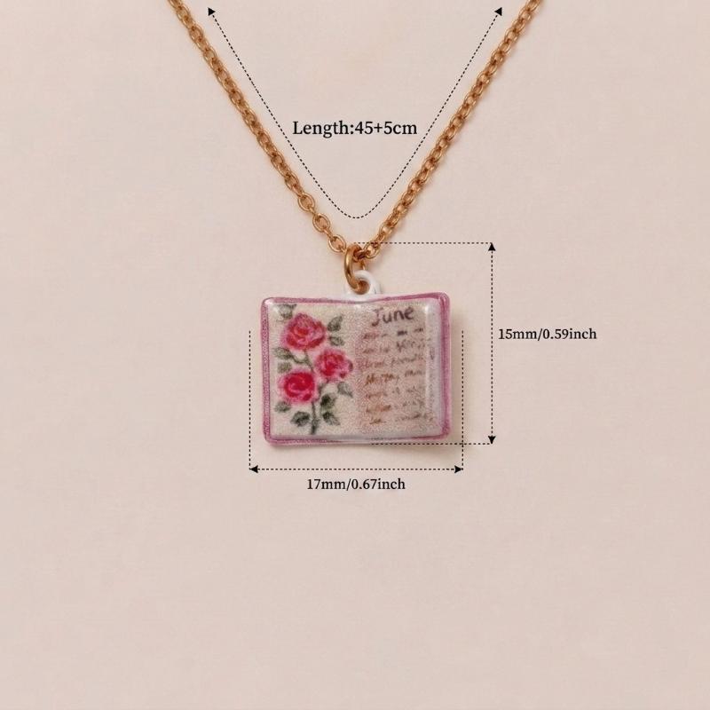 Chic Retro Porcelain Book Necklace Unique Design Birthday Gift for March Born Fashionistas